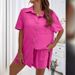 Women's Clothing Fashion Shorts Two Piece Solid Color Shirt Suit Women's Casual Loose Short Sleeved Single Row_ecoleips.com