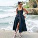 Women New Arrival Square Neck Denim Dress Button Front Slim Fit Slit Long Maxi Dress Sexy Y2K Street Fashion_ecoleips.com