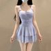 Women's Solid Color Two Piece Swimsuit Conservative Slimming Sweet Girly Hides Fat And Tummy Hot Spring Swimwear_ecoleips.com