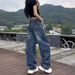 Vintage Flared Jeans For Women - High Waist Wide Leg Trousers, Plus Size Comfort Fit, Retro Denim Pants For Autumn_ecoleips.com