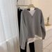 real Shot Two-piece Drawstring V-neck Hooded Sweatshirt For Women, Plus Size, Loose Fit, Korean Style_ecoleips.com