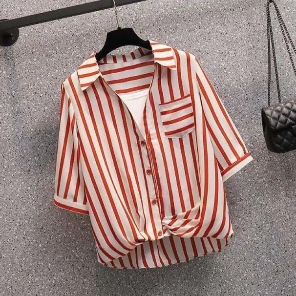 Women's Slimming Chic Korean Style Striped Shirt Casual Versatile Top For Spring_ecoleips.com