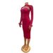 Women's Low Cut Sexy Backpack Hip Feather Stitching Long Sleeved Dress Style_ecoleips.com
