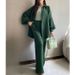 Women's Clothing Two Piece Suit Long Sleeved Lapel Shirt Button Top Elastic Waist Trousers Suit_ecoleips.com