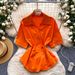 Women's Korean Style Short Sleeve Cardigan Fitted Waist Elegant Shirt Sophisticated French Style Top For Commuter Loose Fit Spring_ecoleips.com