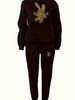 Women's Clothing Fleece Lined Two Piece Set Crew Neck Casual Printed Sweatshirt Set_ecoleips.com