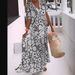 Women's Summer V Neck Long Dress Printed Short Sleeve Versatile Beach Style Bohemian Casual Cotton Blend Dress for Ages 16-45_ecoleips.com