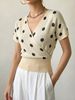 Women Soft Skin-Friendly Breathable Polka Dot Knit Top Wrap V Neck Short Sleeve Loose Waist Cinch Cropped Knit Blouse_ecoleips.com