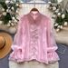 French Style Women's Top Heavy Duty Beaded Lace Patchwork Pearl Mesh Warm Unique Niche Design for Ladies_ecoleips.com