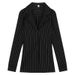 Black Striped Long Sleeved Slim Fit Shirt Waist Cinching Mid-Length Casual Elegant Top For Spring And Autumn_ecoleips.com