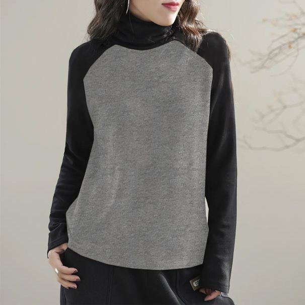 Unique Color-Blocked German Velvet Turtleneck Base Shirt For Women, Stylish And Youthful, 2026 Autumn/Winter Korean Long_ecoleips.com