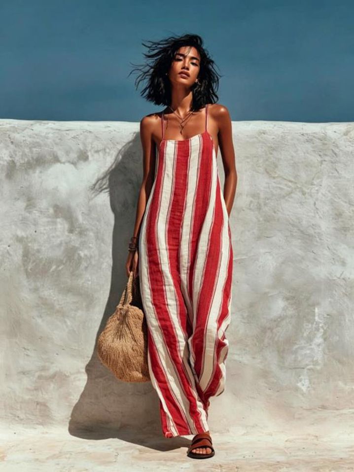Women's Elegant Casual Striped Sleeveless Camisole Jumpsuit Summer New_ecoleips.com