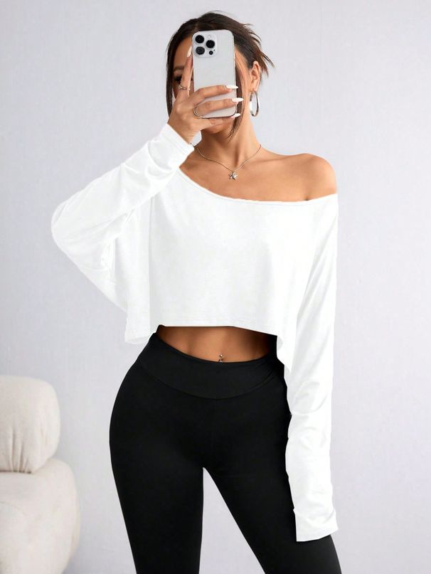 Fashion Shoulder Loose Bottom Top T-Shirt Ice Long Sleeve Spring And Summer_ecoleips.com