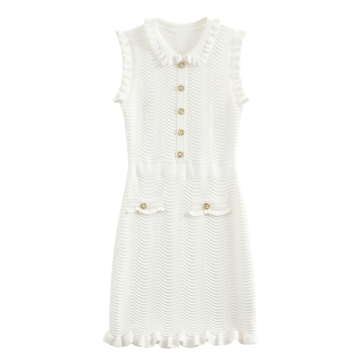 Women's Clothing Summer Sleeveless Wavy Wood Ear Edge Doll Collar Fishtail Knitted Vest Dress For Women_ecoleips.com