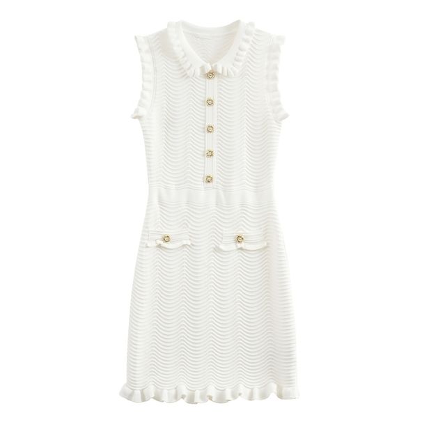 Women's Clothing Summer Sleeveless Wavy Wood Ear Edge Doll Collar Fishtail Knitted Vest Dress For Women_ecoleips.com