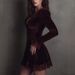 Women's Long Sleeve V Neck Dress Velvet Lace A Line Retro Design_ecoleips.com