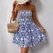 European And American Cross-border 2026 Summer Elegant Women's Blue Printed Strapless Dress Short Umbrella Skirt_ecoleips.com