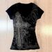 Gothic Print Rhinestone T-Shirt Women's Black Long Sleeve V Neck Slim Waist Gothic Top for Spring American Style_ecoleips.com