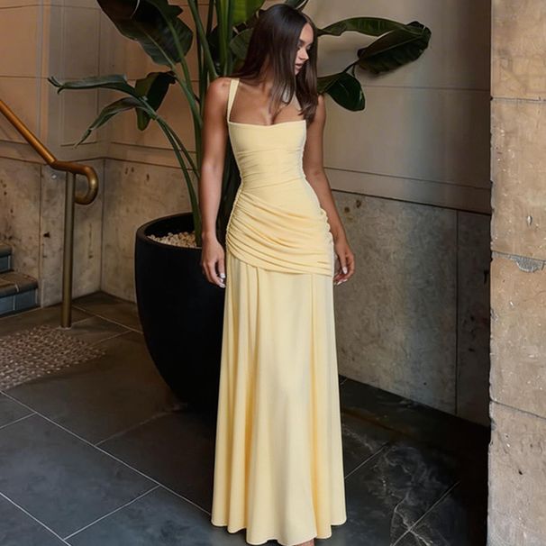 ZOEVA Fashion New Evening Dress Slim Fit Solid Color Back Strap Design Sleeveless Long Hip Wrap Dress_ecoleips.com