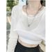 Sheer Mesh Cover-Up Top With Sleeves | Lightweight Cropped Blouse For Summer Layering (Blue/White/Black, S-2xl)_ecoleips.com