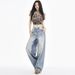 Light Blue American Street Worn White Ripped Straight Jeans For Women's Autumn And Winter New Style, Loose High Waist_ecoleips.com