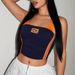 Women's Slim Fit Crop Top European American Export Summer Style Letter Embroidered Patchwork Halter Neck Fashion Hot Girl Top_ecoleips.com
