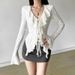 Wind Autumn New Women's Clothing Dreamy White Yarn Elegant Lace Up Bow Ruffle Top_ecoleips.com