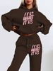 Women's Autumn And Winter Casual Fashion ITIS WHAT ITIS Letter Printed Thick Fleece Warm Hooded Sweatshirt+sports Pants Set-732_ecoleips.com