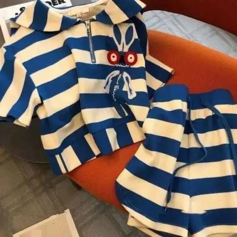 Women's Casual Two Piece Set Elegant Chic Striped Summer Style Short Sleeved Top And Shorts Outfit_ecoleips.com