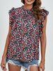 Women's Ruffled Collar, Puff Sleeves, Loose Casual Printed Top_ecoleips.com