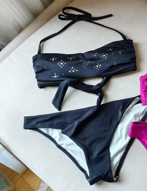 Halter Tie‑Up Two‑Piece Bikini Set, Hollow‑Out Cutout Swimwear For Women Summer Beach Pool Holiday_ecoleips.com