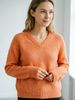 Orange Pit Rib Knit Sweater, Loose V Neck Lightweight Breathable Soft Skin-touch Wool Blend Pullover_ecoleips.com