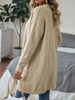 Beige V Neck Pocket Pit Rib Knit Long Cardigan, Loose Lightweight Breathable Soft Skin-touch Open Front Air Conditioning Jacket_ecoleips.com