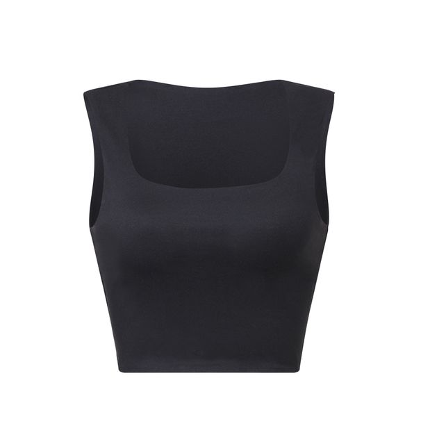 Women's Slim Fit Square Neck Sleeveless Crop Top Stretchy Polyester Basic Tank Top for Casual Elegant Style Black White_ecoleips.com