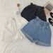 Women's Clothing Thigh Thick Denim Shorts For Women Large Size Fat Mm Elastic Waist Slim Loose Wide Leg A Line Hot Pants Trendy Women_ecoleips.com