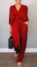 Women's Clothing Solid Color Satin Short Sleeved Tops And Pants Suit Women_ecoleips.com