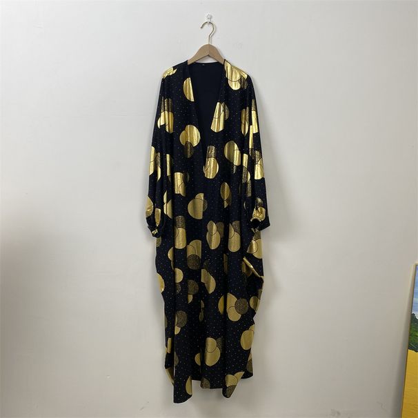 Women’s Clothing Fashion Muslim Cardigan Gold stamped Bat Sleeves Large Swing Elegant Robe_ecoleips.com