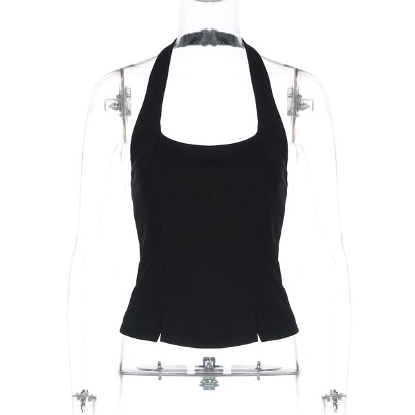 Women's Backless Halter Neck Cami Top, Sexy Cropped Bustier Vest For Clubbing, Night Out, Bodycon Fit_ecoleips.com