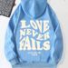 Women's Fleece-lined Hooded Sweatshirt, Autumn/winter 2024 New Korean Style, Loose Fit For Petite Figures, Letter Print,_ecoleips.com