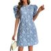 Women's Clothing Summer New Women's Puff Sleeve Textured Jacquard Round Neck Retro Style Dress_ecoleips.com