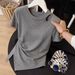 Women's Breathable Cotton Cropped T-Shirt Short Sleeve Hollow-Out Design Regular Fit Comfortable Summer Top with Irregular Hem_ecoleips.com