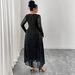 Women's Clothing Plus Size Clothes Luxury Jacquard Long Sleeve Dress – Elegant V-Neck Tie-Waist Gown With Mesh Detailing_ecoleips.com