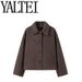 Women’s Short Wool Blend Jacket – French-Inspired 3D Print Coat, V-Neck Long Sleeve Outerwear, Streetwear & Casual Fall Fashion (S-L)_ecoleips.com