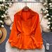 Women's Korean Style Blue Suit Collar Shirt With Tie Waist Slimming Elegant Top Long Sleeves For Spring Loose Fit Blouse_ecoleips.com