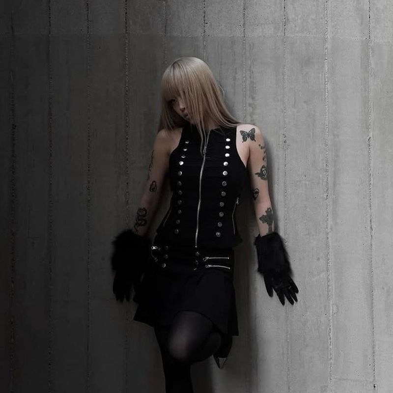 Napoleon Women's Double Breasted Sleeveless Vest CF26031 Spring New Dark Versatile Metallic Top_ecoleips.com