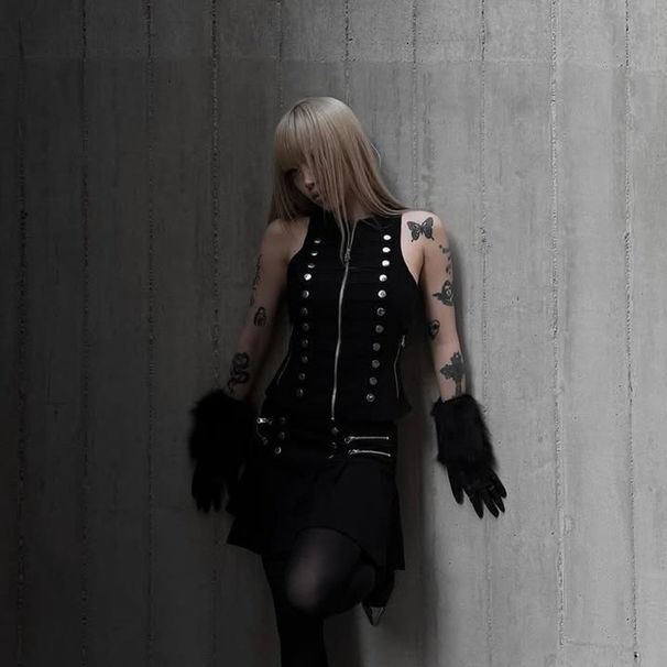 Napoleon Women's Double Breasted Sleeveless Vest CF26031 Spring New Dark Versatile Metallic Top_ecoleips.com