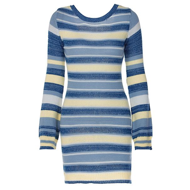 Women's Sexy Striped Knit Backless Flared Long Sleeve Bodycon Midi Dress – Fall Winter Club Gown_ecoleips.com
