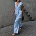 Women's Breathable Cotton Summer Outfit Sleeveless V-Neck Vest And Wide-Leg Pants Set Two-Piece Casual Comfortable_ecoleips.com