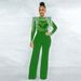 Women's clothing fashion sexy casual slim high collar see-through rhinestone tassel jumpsuit for women_ecoleips.com