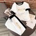 Women's Clothing Summer New Arrival Gold Foil Letter Print Two Piece Set For Women Unique Casual Versatile Slimming Flattering 8002 Print_ecoleips.com